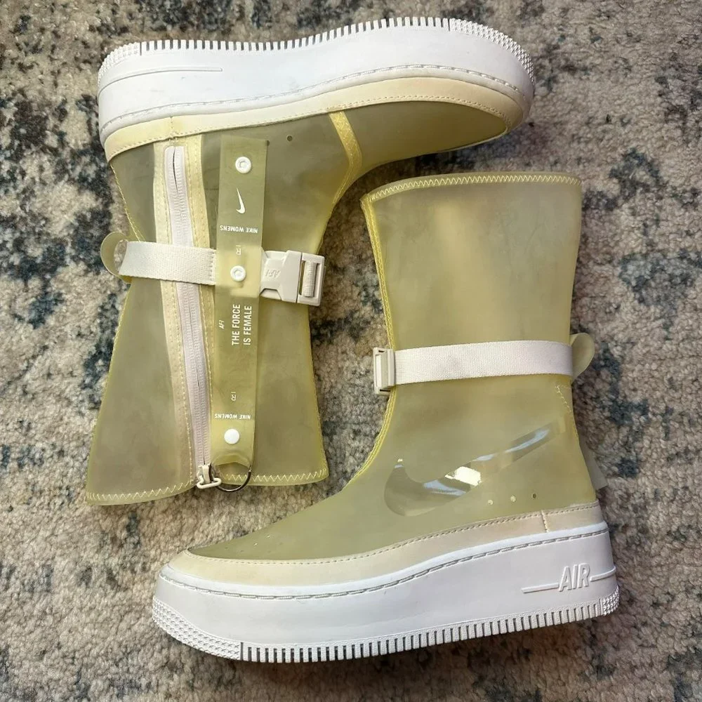 Nike Women's Pale Yellow Mid-Calf Waterproof Rain Boots with White Sole